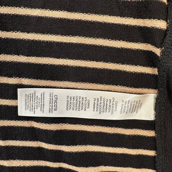 Zenergy By Chicos Open Front Jacket Black/Tan Stripe Women's Size 3/ X-Large - Picture 8 of 9